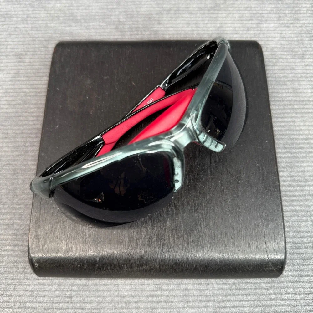 Pro-Grind 2001 Wrap Around Sports Sunglasses Charcoal Red Semi-Rimless Tinted